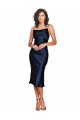 Affordable Silky Satin Dark Navy Sheath Spaghetti Straps Cocktail Length Evening Dress UK