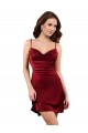 Affordable Silky Satin Burgundy Sheath Cowl Neck Midi Length Sexy Evening Dress UK