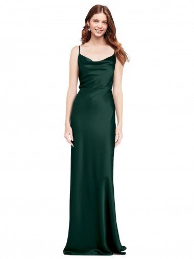 Affordable Stretch Satin Hunter Sheath Cowl Neck Long Wedding Party Dress UK