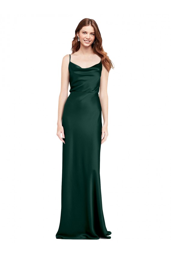 Affordable Stretch Satin Hunter Sheath Cowl Neck Long Wedding Party Dress UK