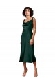 Affordable Stretch Satin Hunter Sheath Cowl Neck Midi Length Evening Dress UK