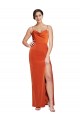 Affordable Stretch Satin Rust Sheath Spaghetti Straps Sweep Train Evening Dress UK