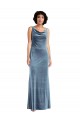 Affordable Stretch Velvet Dusty Blue Sheath Cowl Neck Long Maxi Evening Dress UK