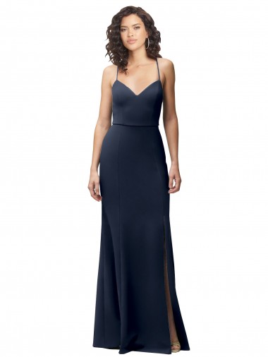 Affordable Stretch Crepe Dark Navy Sheath Spaghetti Straps Long Evening Dress UK