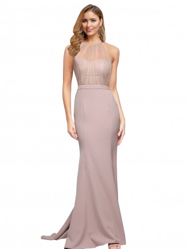 Affordable Stretch Crepe Dusty Pink Sheath Sweetheart Sweep Train Evening Dress UK