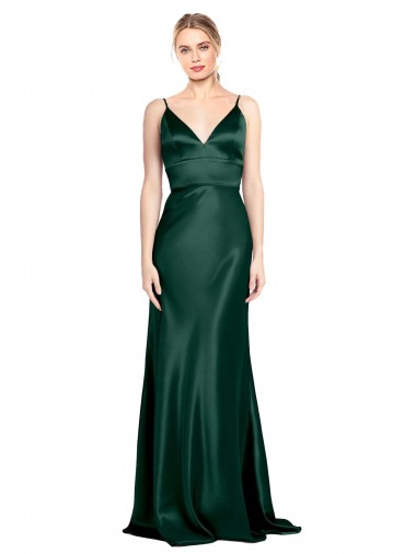 Affordable Stretch Satin Hunter Sheath Spaghetti Straps Long Evening Dress UK