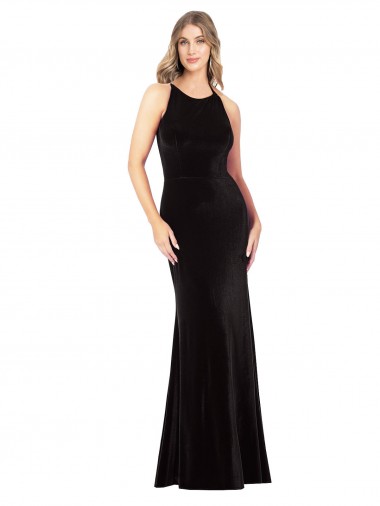 Affordable Stretch Velvet Black Sheath Spaghetti Straps Long Evening Dress UK