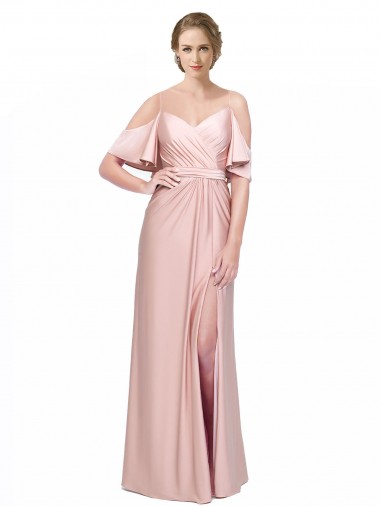 Affordable Silky Satin Sheath Off the Shoulder Long Evening Dress UK