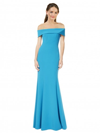 Affordable Stretch Crepe Peacock Blue Sheath Off the Shoulder Long Evening Dress UK