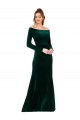 Affordable Stretch Velvet Dark Green Sheath Off the Shoulder Long Long Sleeves Evening Dress UK