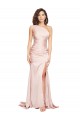 Affordable Silky Satin Pink Sheath One Shoulder Long Sexy Evening Dress UK