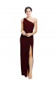 Affordable Stretch Crepe Burgundy Gold Sheath One Shoulder Long Sleeveless Evening Dress UK