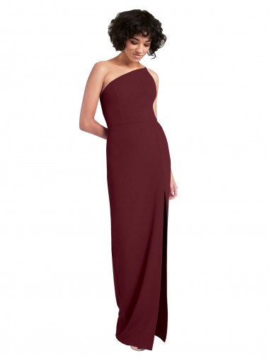 Affordable Stretch Crepe Burgundy Gold Sheath One Shoulder Long Evening Dress UK