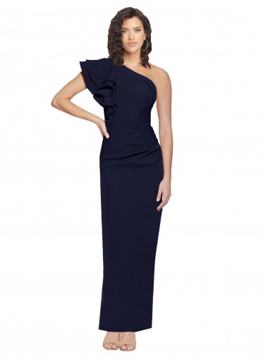 Affordable Stretch Crepe Dark Navy Sheath One Shoulder Long Evening Dress UK