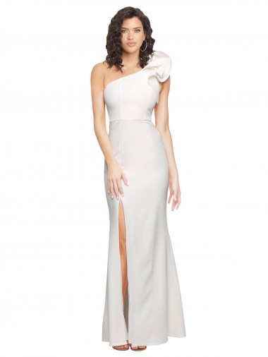 Affordable Stretch Crepe Ivory Sheath One Shoulder Long Wedding Party Dress UK