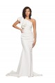 Affordable Stretch Crepe Ivory Sheath One Shoulder Sweep Train Semi Formal Evening Dress UK