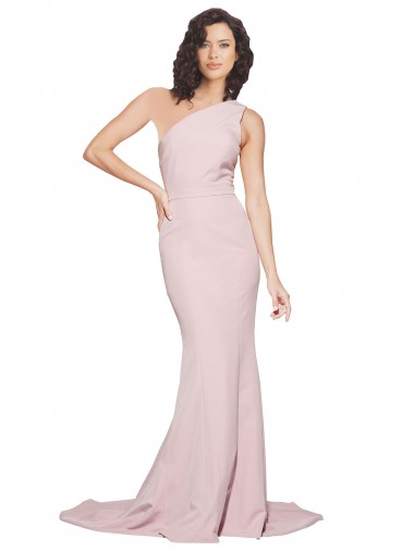 Affordable Stretch Crepe Mauve Sheath One Shoulder Sweep Train Semi Formal Evening Dress UK