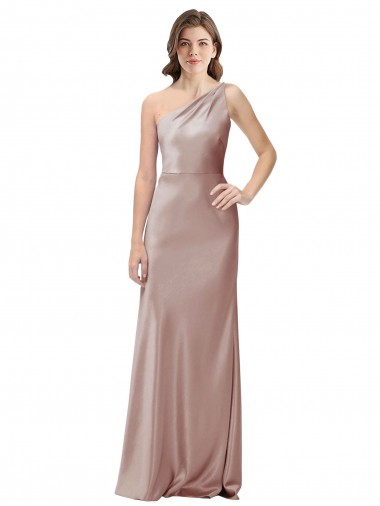 Affordable Stretch Satin Dusty Pink Sheath One Shoulder Long Evening Dress UK