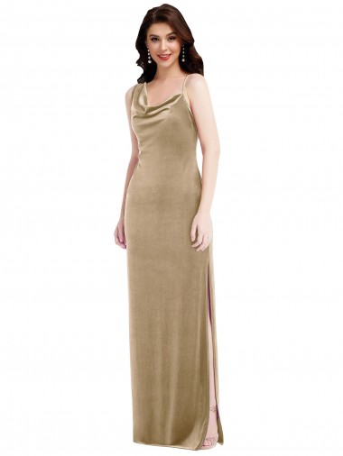 Affordable Stretch Velvet Champagne Sheath One Shoulder Long Maxi Evening Dress UK