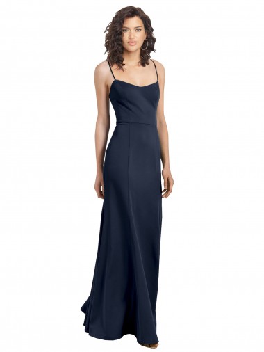 Affordable Stretch Crepe Dark Navy Sheath High Neck Long Wedding Party Dress UK