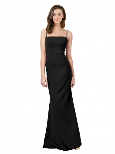 Affordable Stretch Crepe Black Sheath Spaghetti Straps Long Evening Dresses UK