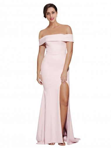 Affordable Stretch Crepe Pink Sheath Square Neck Sweep Train Bridal Party Dress UK