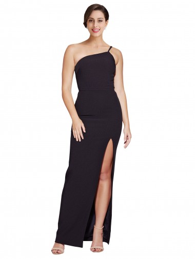 Affordable Stretch Crepe Black Sheath One Shoulder Long Bridal Party Dress UK