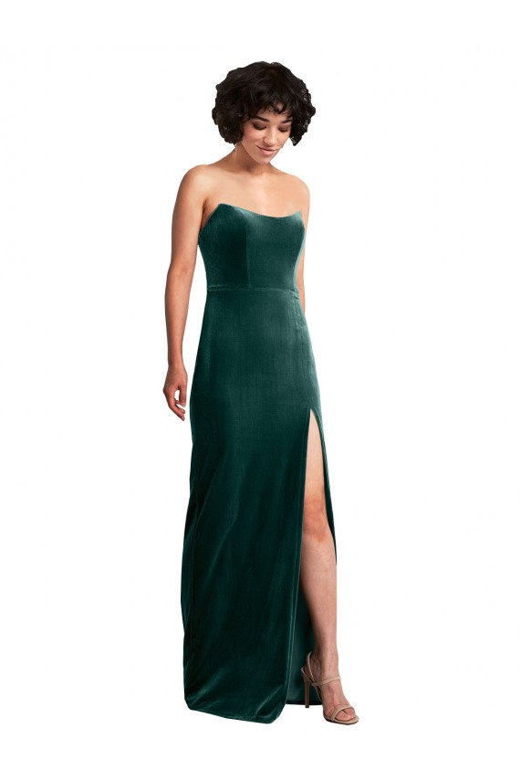 Affordable Stretch Velvet Dark Green Sheath Strapless Long Sexy Evening Dress UK