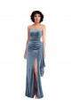 Affordable Stretch Velvet Dusty Blue Sheath Strapless Long Maxi Wedding Party Dress UK