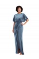 Affordable Stretch Velvet Dusty Blue Sheath Long Maxi Evening Dress UK