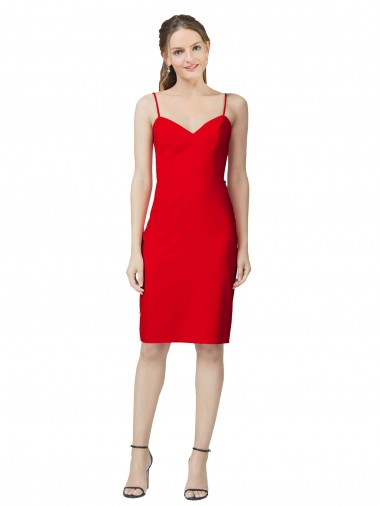 Affordable Stretch Crepe Red Sheath Sweetheart Cocktail Length Evening Dress UK