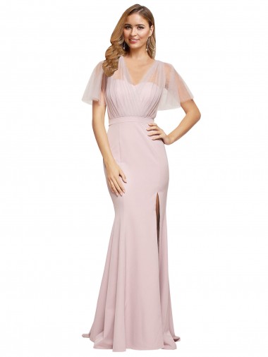 Affordable Stretch Crepe & Tulle Mauve Sheath One Shoulder Long Evening Dress UK