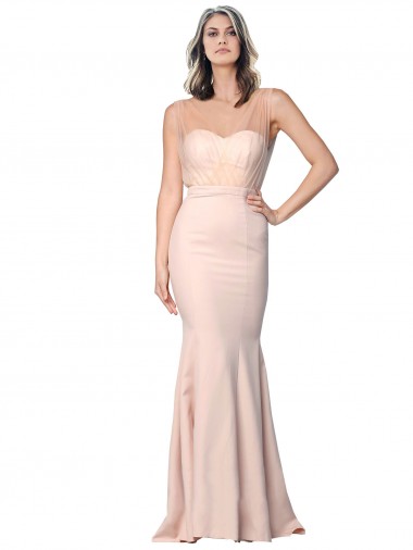 Affordable Stretch Crepe & Tulle Nude Sheath Sweetheart Long Evening Dress UK