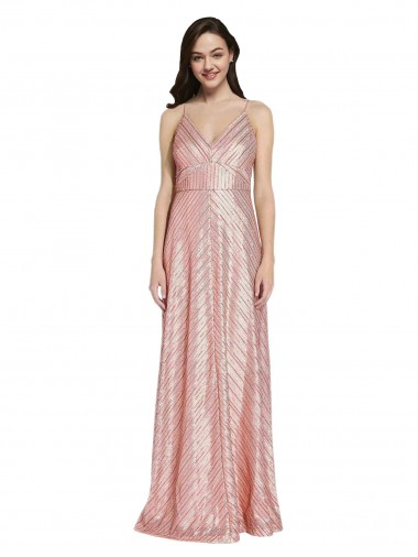 Affordable Sequin Rose Gold Sheath V-Neck Long Evening Dress UK