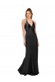 Affordable Silky Satin Black Sheath V-Neck Long Sleeveless Evening Dress UK