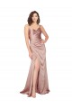 Affordable Silky Satin Dusty Pink Sheath V-Neck Long Evening Dress UK