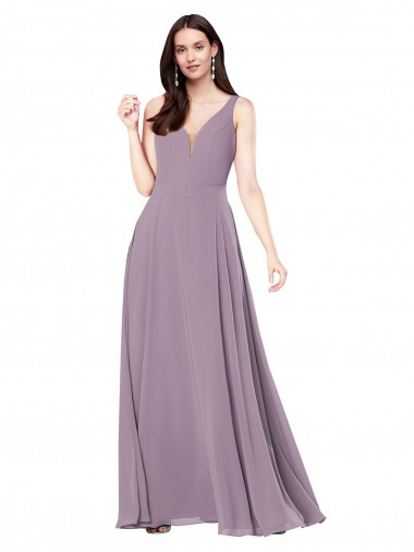 Affordable Soft Chiffon Dark Lavender Sheath V-Neck Long Sexy Evening Dress UK