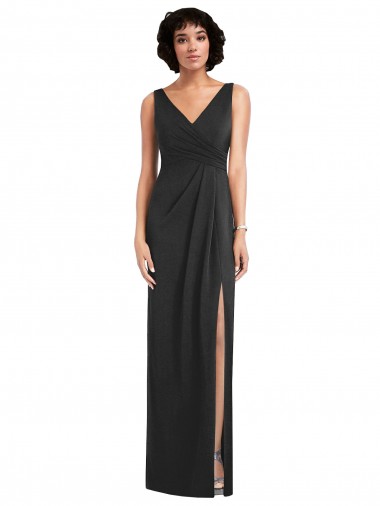 Affordable Spandex Black Sheath V-Neck Long Maxi Evening Dress UK