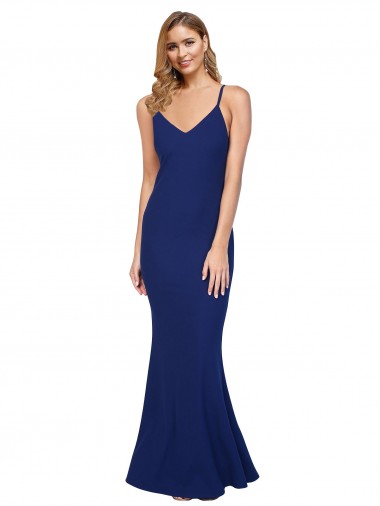 Affordable Stretch Crepe Royal Blue Sheath V-Neck Long Evening Dress UK