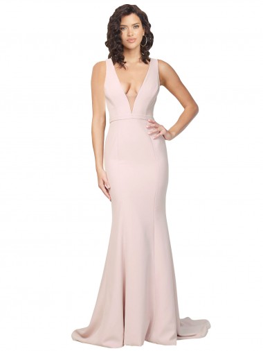 Affordable Stretch Crepe Pink Sheath V-Neck Sweep Train Sexy Evening Dress UK