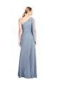 Affordable Stretch Crepe Smoke Blue Sheath One Shoulder Long Flutter Sleeves Evening Dress UK