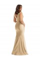 Affordable Silky Satin Soft Gold Mermaid V-Neck Long Plus Size Evening Dress UK