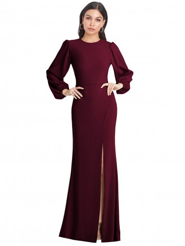 Affordable Stretch Crepe Burgundy Gold Trumpet Bateau Neck Long Evening Dress UK