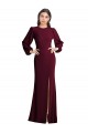 Affordable Stretch Crepe Burgundy Gold Trumpet Bateau Neck Long Evening Dress UK