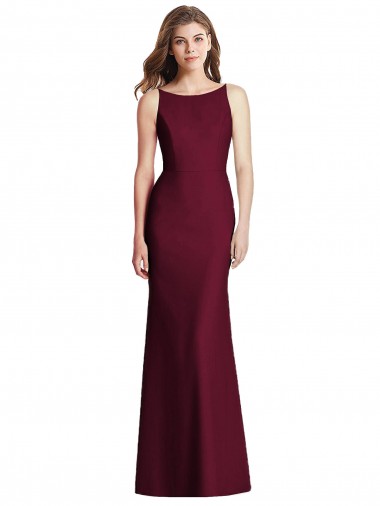 Affordable Stretch Crepe Burgundy Gold Trumpet Bateau Neck Long Semi Formal Evening Dress UK