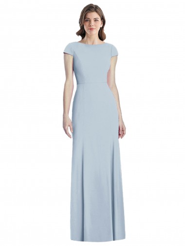 Affordable Stretch Crepe Light Sky Blue Trumpet Bateau Neck Long Semi Formal Evening Dress UK