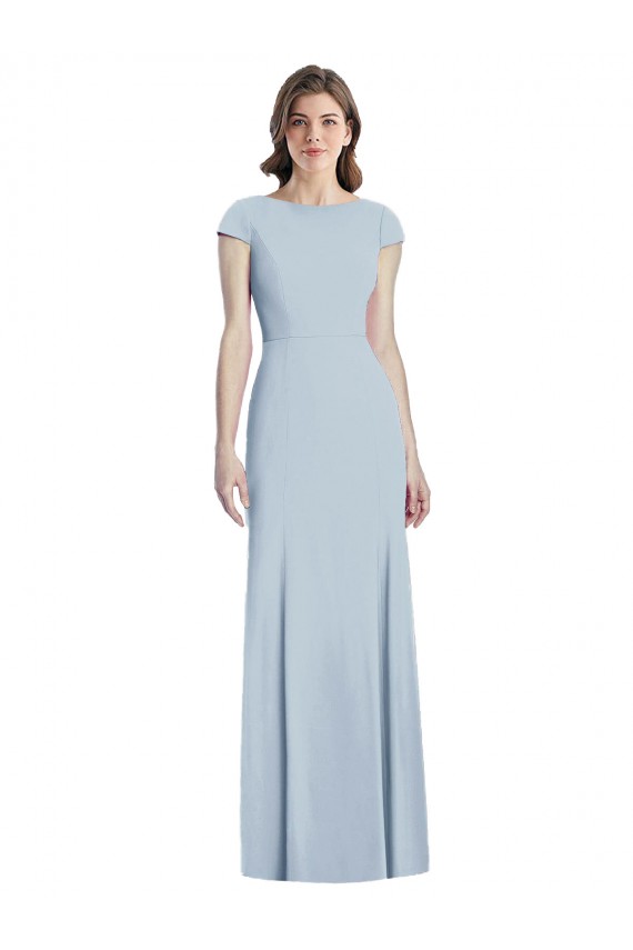 Affordable Stretch Crepe Light Sky Blue Trumpet Bateau Neck Long Semi Formal Evening Dress UK