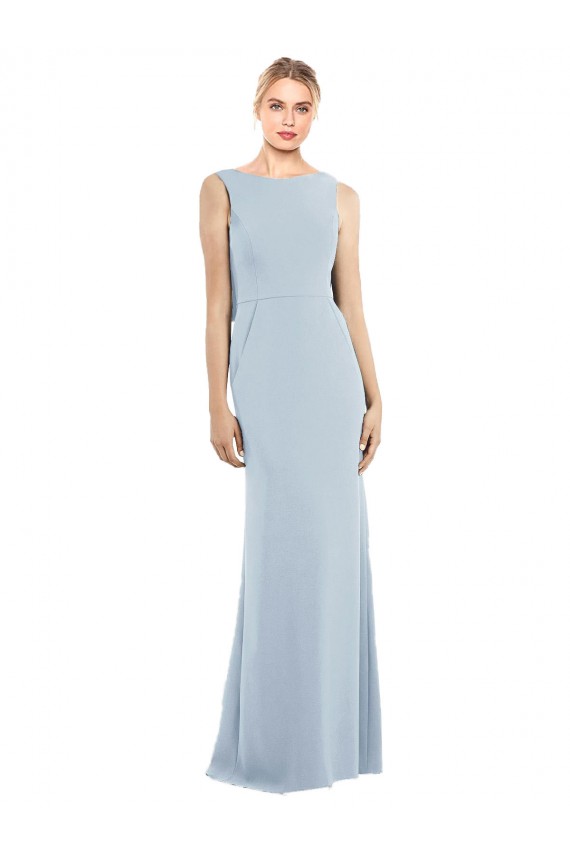 Affordable Stretch Crepe Light Sky Blue Trumpet Bateau Neck Long Sleeveless Semi Formal Evening Dress UK