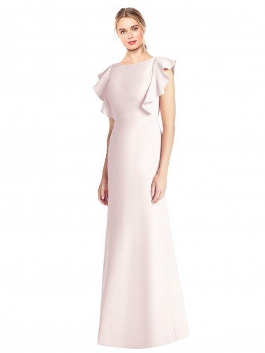 Affordable Stretch Crepe Pink Trumpet Bateau Neck Long Cap Sleeves Semi Formal Evening Dress UK