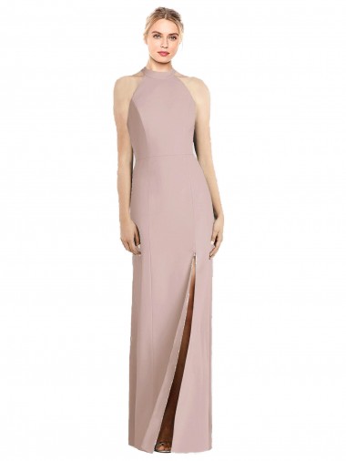 Affordable Stretch Crepe Dusty Pink Trumpet Halter Neck Long Semi Formal Evening Dress UK